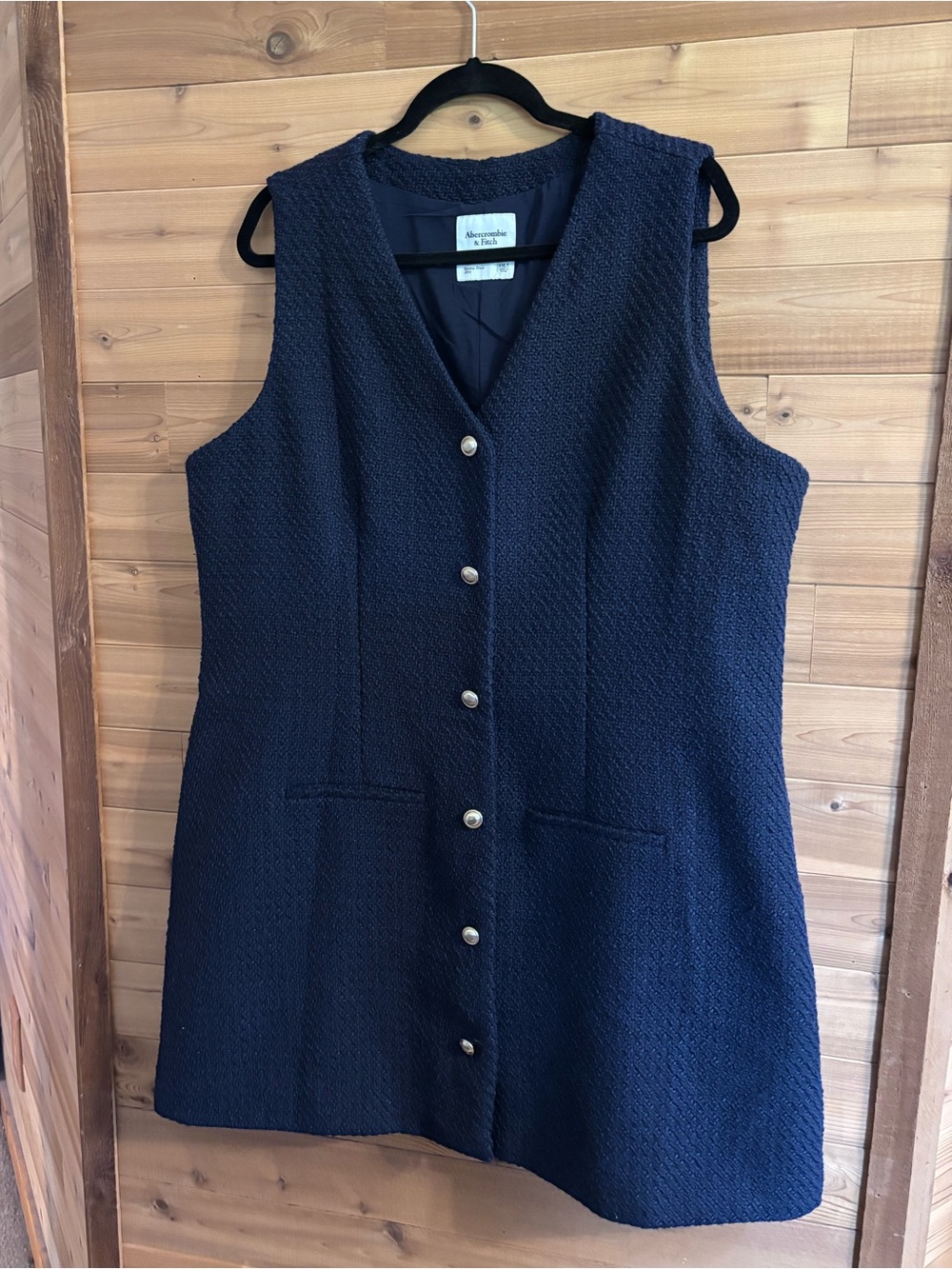 Abercrombie & Fitch Navy Textured Sleeveless Button Dress